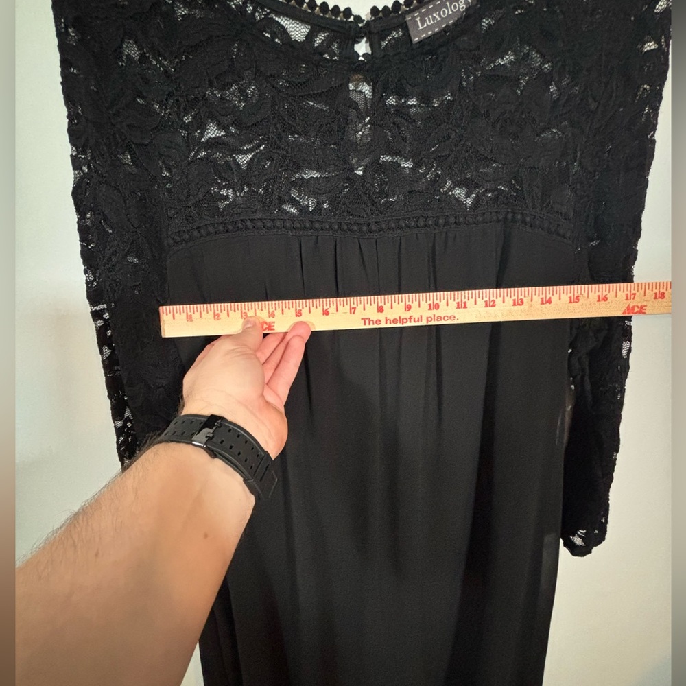 Luxology Women’s Black Lace Dress Size 10 3/4 Sleeve Chiffon - Picture 10 of 13